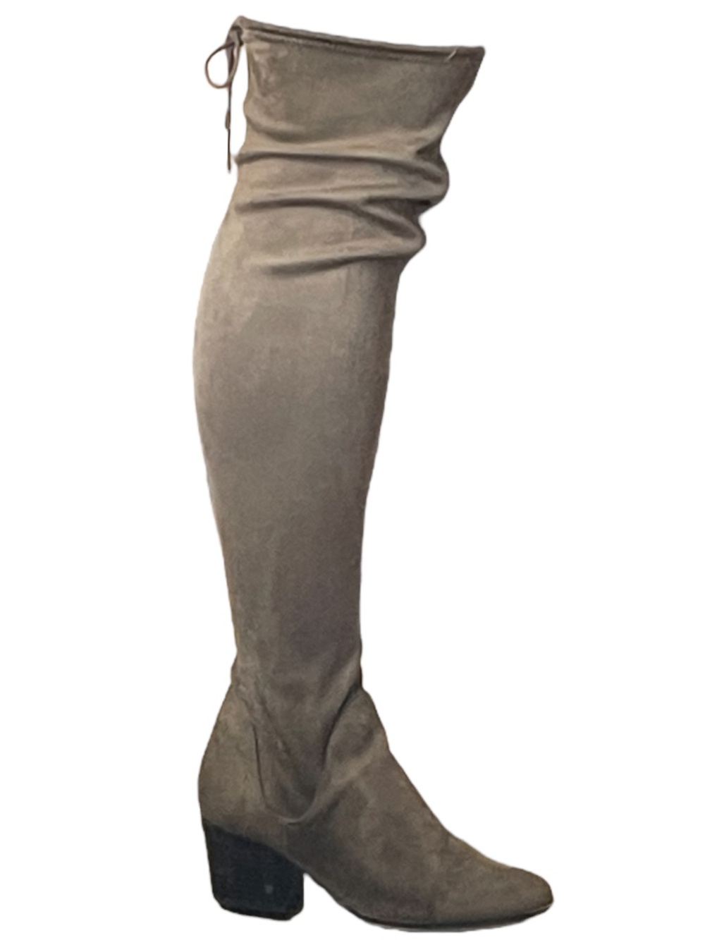 Aldo Over the Knee Boots 6 Faux Suede Sock Stretch Taupe Brown Heeled Almond Toe